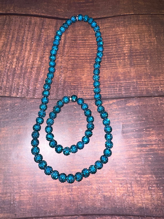 Shambella Necklace & Bracelet Set Teal