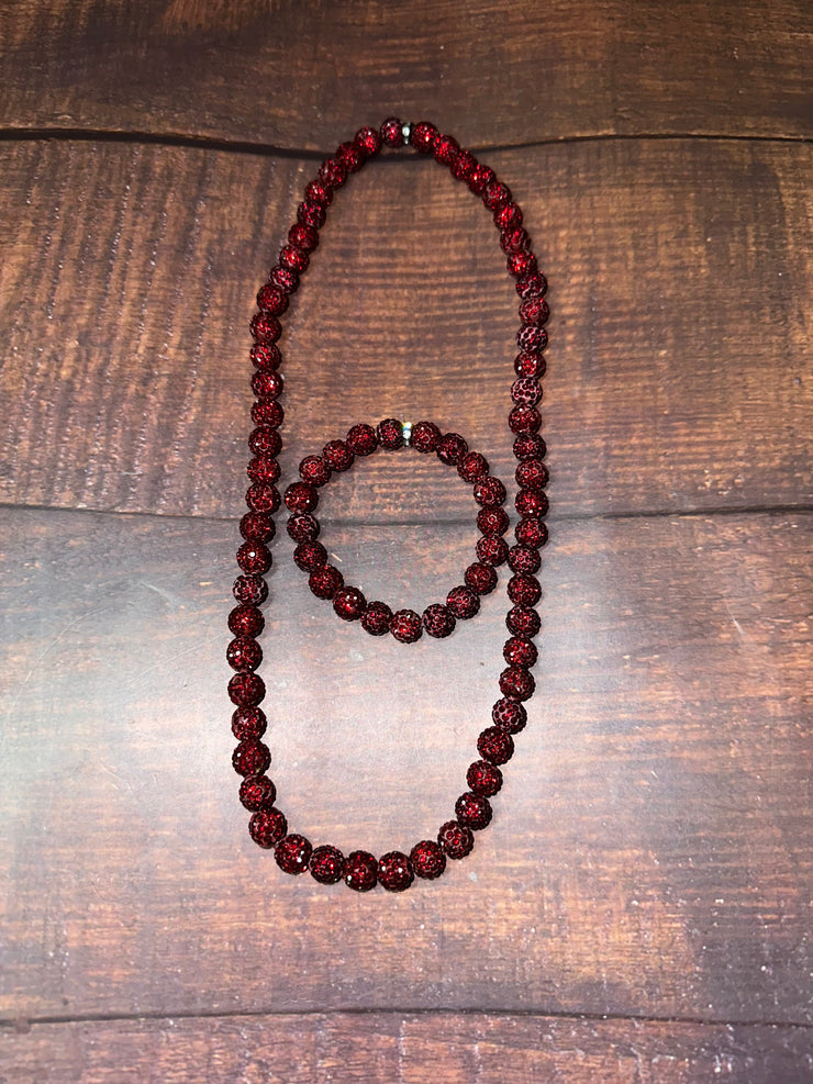 Shambella Necklace & Bracelet Set Deep Red